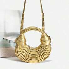 Popular Personalized Woven Handmade Bends And Hitches Packs Ramen Dumplings Clouds Women Hand-Carrying Crossbody Bag, Creative Noodles Purses, Hand-Woven Bread Clutch, Underarm Bag, Top Handle Satchel, Metallic Gold Finish, Circular Woven Handle, Shoulder Bag, Handbag, Party Accessory, Daily Casual Matching, Unique Shape Design, Multi-Functional Storage Bag - 金色 - 查看 2