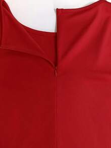 女式优雅复古纯色圆领荷叶边下摆紧身连衣裙，春夏 - 紅色 - 查看 10