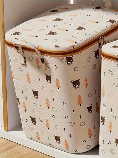 Caja de almacenamiento de ropa plegable de gran capacidad con asa, adecuada para dormitorio y armario, diseño de patrón lindo que hace que la organización del hogar sea talla grande divertida, bolsa de almacenamiento portátil reforzada para ropa de cama y ropa de cama, organizador de armario que ahorra espacio