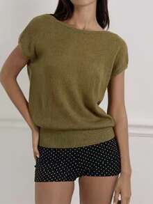 2026春夏新款橄榄绿短袖船领针织女式上衣 - 橄欖綠 - 查看 5