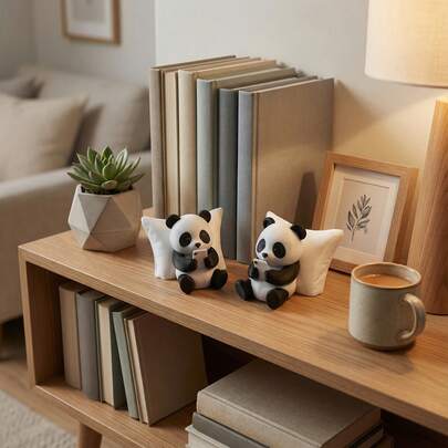 1pc Delicate And Fade-Resistant Resin Desktop Decorative Ornament Traditional Chinese Healing Style Realistic Panda Munching Bamboo Design Sturdy And Non-Wobbly Panda Sculpture Ornament Office Desk Stress Relief, Housewarming Gift