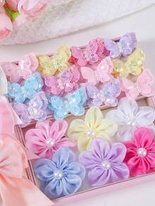 503个女孩彩色仿珍珠亮片蝴蝶发夹，女孩侧刘海夹，简约刘海夹，弹性不伤发发圈，发绳，发爪，发夹，适合日常使用和返校季 - 彩色 - 查看 3