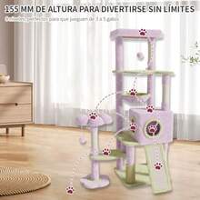 Árbol para Gatos 155 cm de Altura 8 Niveles con Cueva Hamacas Rascador de Sisal y Forro Polar Suave Diseño Flor 2 Pompones Torre de Juego para Gatos Grandes y Múltiples Mascotas - como en la foto - Ver 4