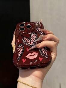 Heart-Shaped Cream Swirl Wave Edge Burgundy Shockproof Thick Printed Phone Case Suitable Compatible With Iphone 17/17 Pro/17 Pro Max, 16 XR/7/8, 15 Pro Max, 12 Pro Max, 13 Pro Max, 14 Pro Max, 13, 14, 11, 12, P11, P12, XS, XR, 7/8, P7/8, GES2 - Multicolor - View 2