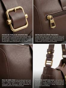 Minimalist Old Money Style Shoulder Bag With Retro Buckle - Lạc đà - Xem 3