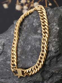 1pc Thick Cuban Link Bracelet, Stainless Steel Minimalist Geometric Bracelet/Earrings, Versatile Elegant Luxury Vibe, Suitable For Daily Wear, Party, Gift For Friends, Material, Timeless Classic Element, High-Quality Minimalist Style For Daily Wear - Bracelet - View 1