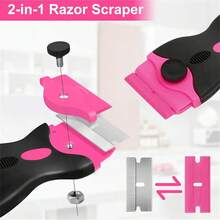 Set Alat Pembersih Multifungsi, Pengikis Lem/Kaca, Warna Pink, Kepala Ganda + 10 Mata Pisau Logam + 10 Mata Pisau Plastik, Untuk Lantai/Kaca/Ubin/Dekorasi Rumah. - Berwarna merah muda - View 7
