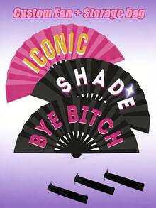 定制款大型折叠手扇，男女通用设计，适合嘉年华、YASSS粉丝、演唱会周边商品，复古黑色功夫太极折叠扇，适用于舞蹈、节日、礼品、家居装饰，也适合单身派对、新娘送礼会、婚礼派对装饰。 - 彩色 - 查看 1