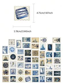 50张复古蓝色航海主题贴纸，可用于笔记本、笔记本电脑、手机壳、行李箱等装饰 - A - 查看 2