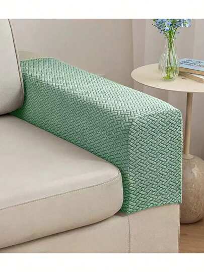 2件装抽象格子沙发扶手套，实用耐用通用短款固定式扶手套