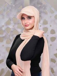 1pc Summer Baseball Cap With Scarf, Chiffon Cap Scarf Combo, Lightweight Breathable Versatile Sun Protection Hat, Suitable For Summer Religious Gatherings, Fashionable Middle Eastern Style,Beach,Holiday,Accessories,Travel Essential - Apricot - View 3