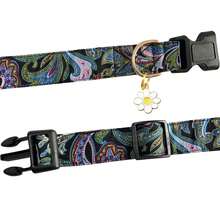 Vintage Hundehalsband mit Blumenanhänger, verstellbares, weiches und bequemes Haustier-Halsband mit geometrischem Streifenmuster, geeignet für kleine, mittlere und große Hunde - Blau - Übersicht 2