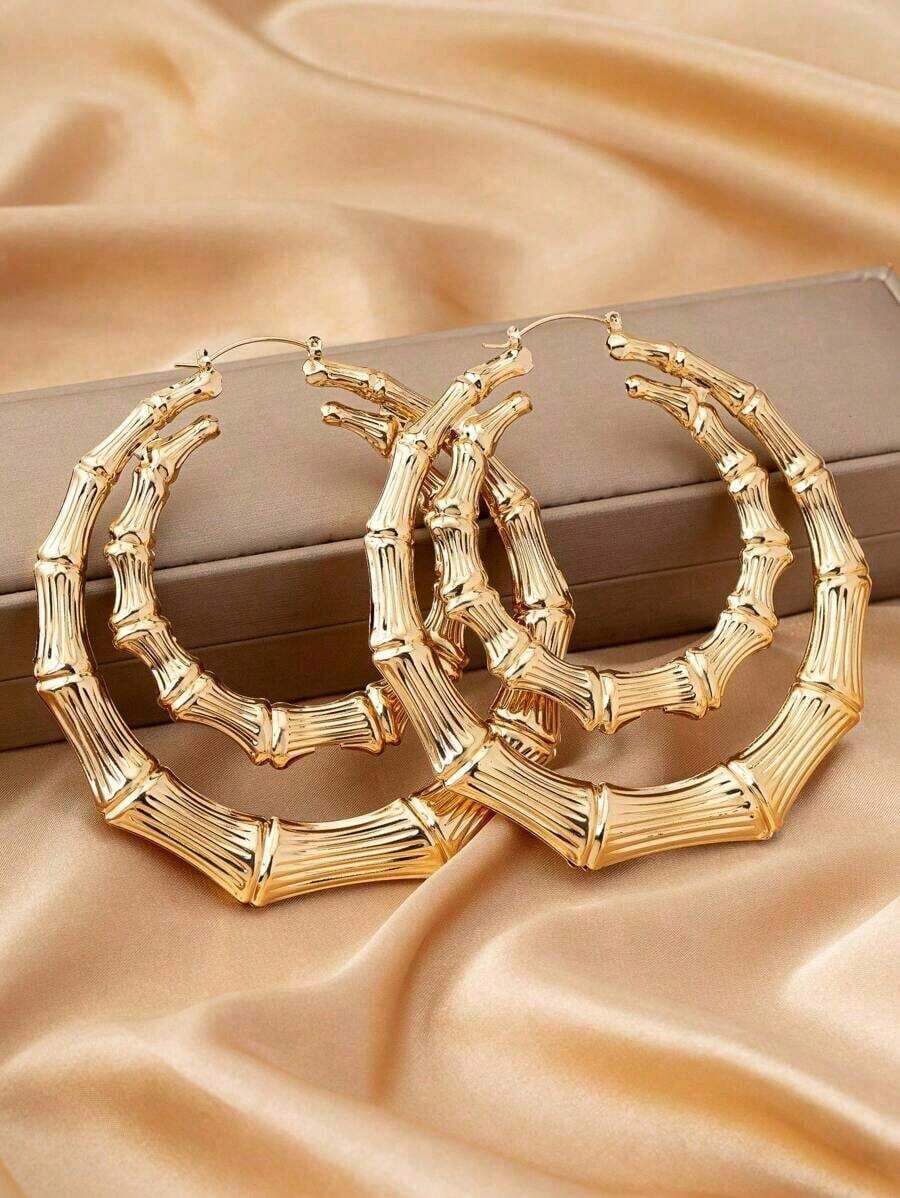 1 Pair Women Exaggerated Big Node Hoop Earrings - 黃金一號 - 查看 1