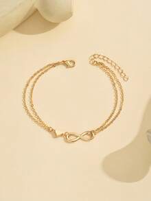 1pc Fashionable Double-Layer Limitless Heart Anklet, Delicate Beach Bracelet Anklet For Girls - Gold - View 2