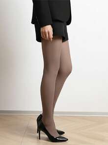 Women's Matte Brown Full Length High Elasticity Smooth Comfortable Velvet Durable Snag-Resistant Versatile Tights, Suitable For Autumn/Winter - Brown - View 2