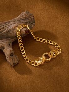 1 Piece Fashion Classic Shiny Plated 18k Gold Double Leopard Ring Zirconia Inlaid Bracelets, Suitable For Women's Daily Wear , Excluding Box - Double Leopard Bracelet - View 4