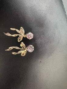 1 par de pendientes colgantes de metal de cobre con diseño de lazo, elegante y minimalista, diseño único, versátil para uso diario, regalos, fiestas - Multicolor - Ver 5