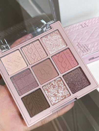 9-Color Smoky Pink Rose Matte & Glitter Eyeshadow Palette, Soft Smooth Texture Easy To Apply & Blend