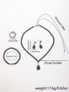3pcs/Set Silver Metal Rhinestone Necklace, Earrings And Bracelet Jewelry Set, Bridal Wedding Accessories - 1413783424-2 Black Suit - View 3