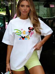 Disney 1PC  Printed T-Shirt,  Family Vacation T-Shirt,Father's Day And Mother's Day T-Shirt, Gift For Parents,High-Quality Pure Cotton T-Shirt,Suitable For All Seasons, Comfortable And Breathable| Exquisite Design | The Best Choice For Giving Gifts - Woman-white - View 2