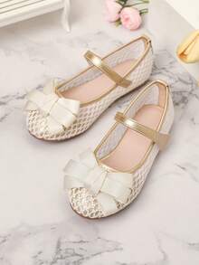 Fashionable Girls' Flat Bow Mesh Casual Shoes For Spring & Summer - Gold - View 2