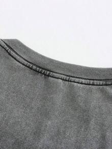 Men's "Hell Star" Washed T-Shirt - Extra Large Flame Star Pattern Street Style - Xám - Xem 7