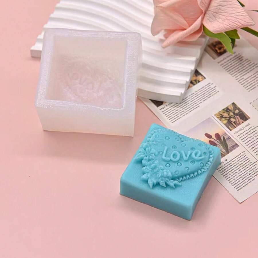 1pc Rectangular Love Flower Bouquet Silicone Mold, DIY Rose Flower Scented Candle Silicone Mold - White - View 1