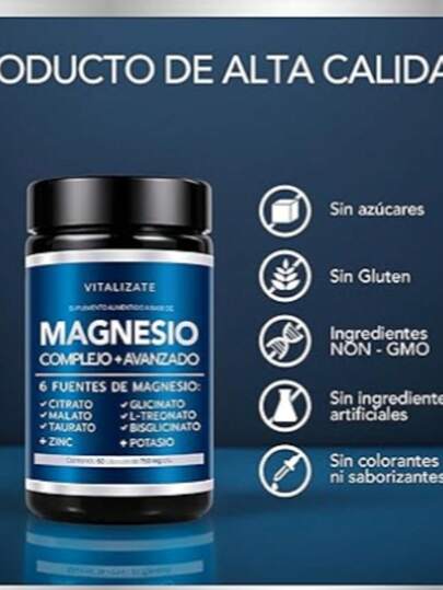 Magnesio Complex 8 Elementos - Potenciado con (Bisglicinato, Citrato, Treonato, Malato y Glicinato de Magnesio y MÁS) - Magnesium Complex con Vitaminas Potasio + Zinc - Complejo 60 Cápsulas