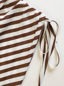 女士新款春夏咖啡色和白色斜条纹长裙 - 高腰飘逸休闲设计，完美适用于情人节、狂欢节、约会、度假、海滩、通勤等场合。 - 咖啡棕 - 查看 10