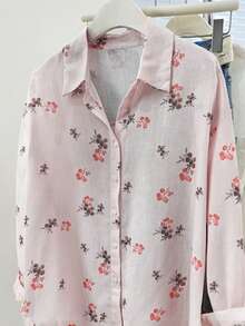 YUXIN Elegant Ditsy Floral Print Top, Lightweight Breathable Blouse For Spring Summer Autumn Pink - Pink - View 8