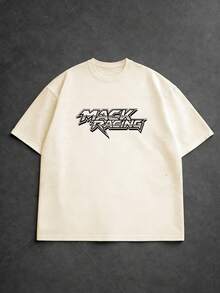 FRACTYR Men's Summer Casual Street Fashion Loose Retro Racing Double-Sided Graphic Print Round Neck Short Sleeve T-Shirt - Apricot - View 7