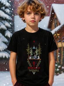 Camiseta de algodón con el gráfico "" para niño, diseño vintage de levitación con escena forestal, estilo Hawkins de los 80, 100 % algodón, color negro, con temática de "", estilo "", divertida camiseta MEME 67 para niño, Mike, Lucas, Eleven, Dustin, Demodogs, regalo para fans de Hawkins Indiana, camisetas exquisitas para Navidad. Camiseta para niño "Loves" con estampado de "", top infantil de festival de ciencia ficción de verano, camiseta informal de algodón con cuello redondo, camisetas de "". - Negro - Ver 3