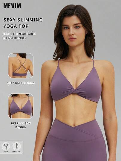  MFVIM Women's Sports Bra For Spring & Summer, Asymmetrical Strap Design Sexy Wireless Sports Bra With Lift And Support, Nude Feeling Breathable Soft And Stretchy Fabric, Suitable For Casual, Commuting, Outdoor, Yoga, Pilates, Gym Workout