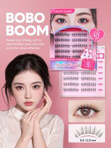 MLEN DIARY 48入 C捲 8.2-12.5mm 自然蓬鬆可重複使用卡通風接睫毛簇 - C - 查看 2