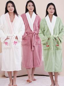 1 chiếc áo choàng tắm dài nữ thanh lịch, chất liệu lông cừu san hô thêu nơ, mềm mại và thấm hút tốt, thích hợp cho phòng tắm, phòng xông hơi, khách sạn, phòng tập thể dục, du lịch, làm quà tặng, thẩm mỹ viện, thể thao, hoạt động ngoài trời, bãi biển, trường học, chuẩn bị năm học mới, phụ kiện du lịch, đồ dùng thiết yếu tại nhà. Chăm sóc da. - Nhiều màu sắc (một kích thước phù hợp với tất cả) - Xem 3