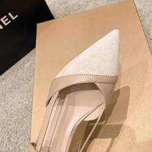 Zapatos de tacón para mujer Zapatos de tacón grueso Baotou para mujer Zapatos de tacón alto con punta afilada y talón abierto Sandalias versátiles inspiradas en las hadas Zapatos de tacón suaves para mujer Zapatos de tacón alto con punta afilada y talón abierto de estilo coreano - Beis - Ver 4