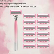 紫色女士六层安全剃须刀 - 可重复使用，无香型刀片，顺滑剃除体毛、腿毛和胡须 - 淺粉色 - 查看 3