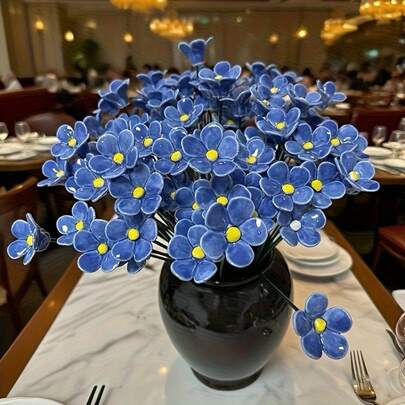 Handmade Ceramic Forget-Me-Not Flowers, "Blue Love" Series, Crafted With Artistry, Non-Fading, Timeless Home Decor, Suitable For Indoor And Outdoor Use - The Perfect Gift For Valentine's Day, Christmas, Mother's Day, Also Ideal For Holiday Decoration, Interior Design, And Artistic Home Arrangement.