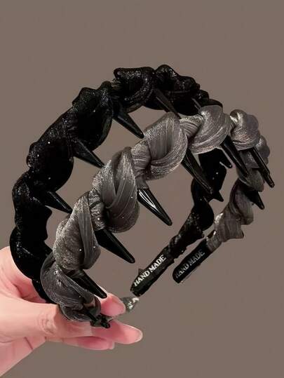 1pc/2pcs/4pcs Wavy Serrated Headband, Minimalist Non-Slip Headband, Unisex, Hair Care Accessory, Headband, Zigzag Headband, Hollow Double-Layer Headband, Bangs & Face Washing Headband, Shiny Polyester (Polyester) Decorative Headpiece