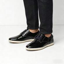 男士休闲运动鞋，PU鞋面，后跟耐磨设计，橡胶鞋底，舒适步行鞋 - 黑色 - 查看 4