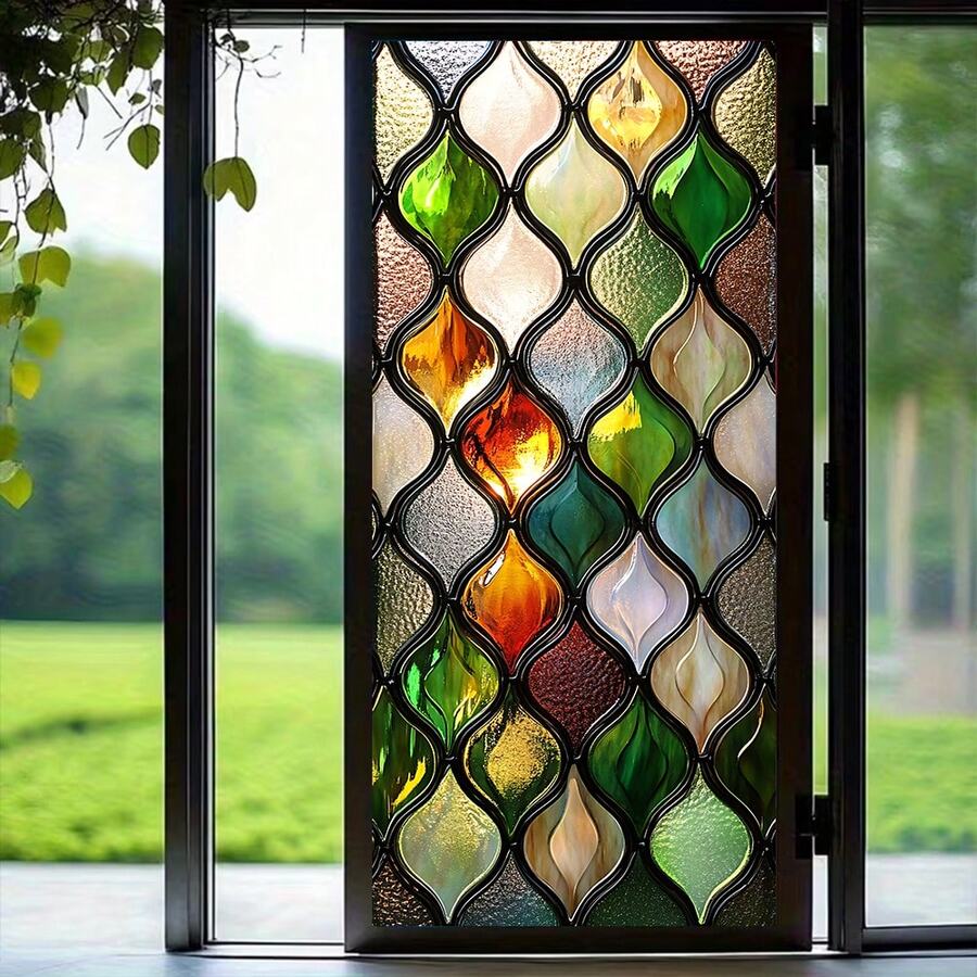 1/2 piezas Película estática esmerilada para ventanas, calcomanía de vidrio manchado con onda de diamante de colores retro, material de PVC removible y resistente al agua, adecuado para baños, cocinas, puertas de vidrio de salas de estar, protección de privacidad