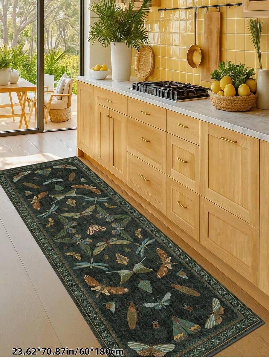 1 tấm thảm trải sàn trong nhà kiểu hoa cổ điển, chống trượt, có thể giặt được, dùng cho hành lang, nhà bếp, lối vào, thảm trải sàn siêu mềm kiểu Boho cho hành lang, nhà bếp, cạnh giường ngủ, lối vào. - màu xanh lá - Xem 1