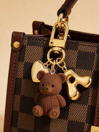 1 pieza Llavero de oso de peluche con letra, llavero con letra de burbuja dorada de la A a la Z, colgante de oso lindo adecuado para bolso, billetera, mochila, bolsa de viaje, llavero decorativo para gimnasio, aula, juego de emparejamiento, uso diario y regalo, accesorio de moda para mujeres y niñas, regalo perfecto para Navidad, San Valentín, cumpleaños, vuelta al colegio