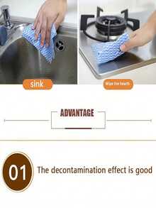 1卷（50片）可重复使用一次性厨房清洁布、浴室清洁布、易撕清洁布、一次性厨房浴室清洁巾，涤纶无纺布，多用途方形湿巾 - 方便有效的餐具和表面清洁布、炉灶清洁布，适用于家庭、厨房、餐厅、浴室、房间、汽车细节清洁、清洁用品、清洁工具 - 條紋清潔布 - 查看 5