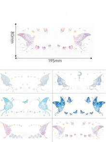 6张彩色蝴蝶纹身贴纸，防水，临时眼部可爱闪光纹身贴纸，适用于节日音乐派对、情人节、舞会约会、化妆配饰 - 彩色 - 查看 3