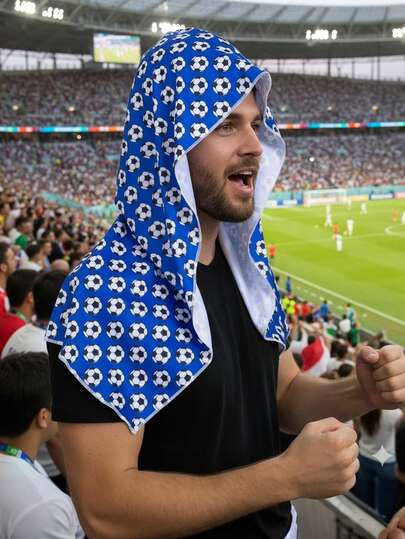 1PC Polyester Football Printing Cooling Towel,U-Shaped Quick Drying Hooded Towel For Camping,Beach,Riding And Outdoor Sports