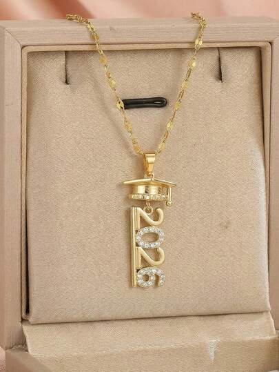 1Pc Class Of 2026 Graduation Necklace For Women & Men, Dainty Gold & Sliver Graduation Cap Pendant With Cubic Zirconia 2026 Number, Fashion Clavicle Chain Necklace For Senior Graduation Party Jewelry Graduation Gift For Daughter, Son, Friends, Family Her Senior Students, 2 Colors Available