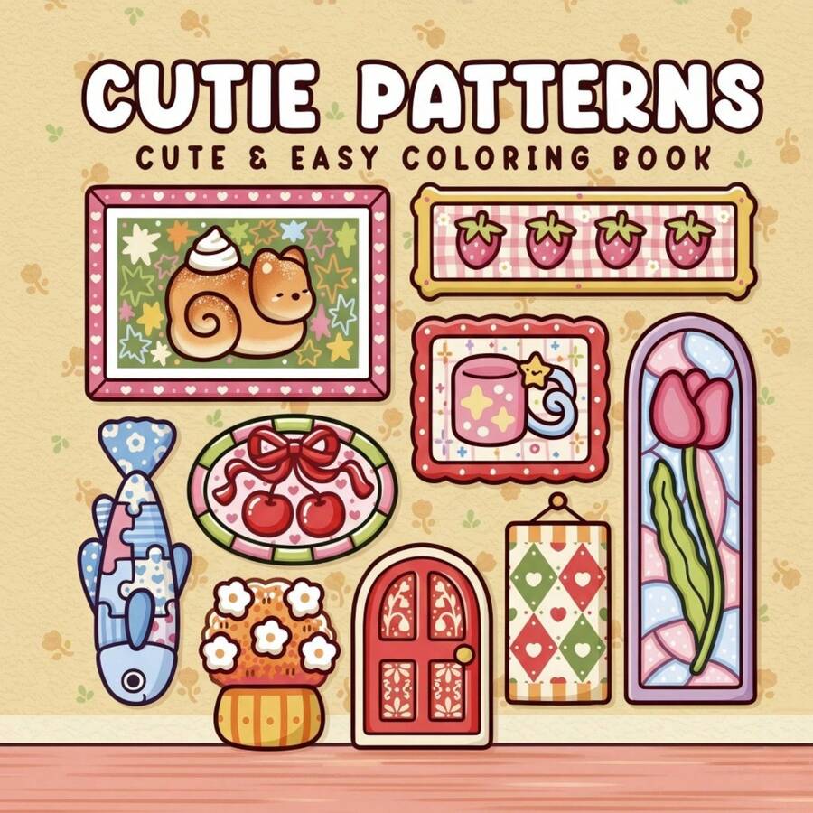 可爱图案涂色书：萌萌的卡哇伊动物和图案设计，48页，230克厚纸，不渗墨，成人减压玩具，适合毕业、返校礼物，图案精美，线条清晰，可用于文具、学习用品，是送给女孩、婚礼季、母亲节的完美礼物 - 可愛的圖案 - 查看 1