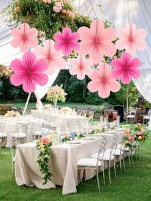 9pcs Pink Flower Paper Fans,Wall Decorations,Pink Flower Hanging Decor,Birthday,Party Background,Wedding Decorations,Engagement,Singles' Party,Flower Ball Decor, Home Living Room Bedroom Hanging Decor,Outdoor Garden Decor,Baptism Party Decorations - A - View 6