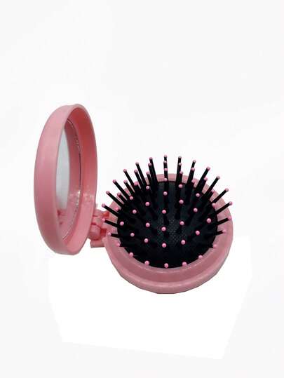 1 pièce Peigne de massage et miroir tout-en-un de couleur unie pour femmes, kit de coiffure portable mini avec peigne à massage à air, outil pour cheveux, idéal pour l'été, les vacances et les voyages